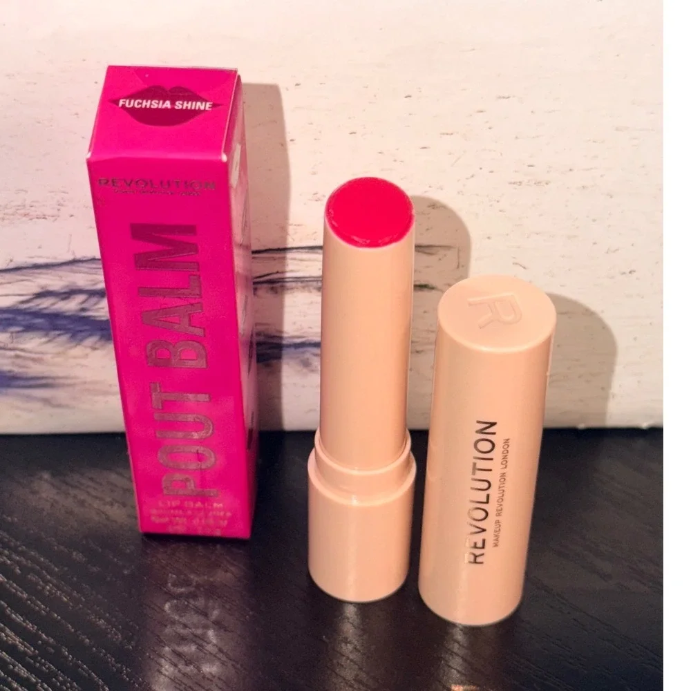 Revolution Makeup London Pout Balm Lip Balm Fuchsia Shine Pink Glossy 0.16oz NEW